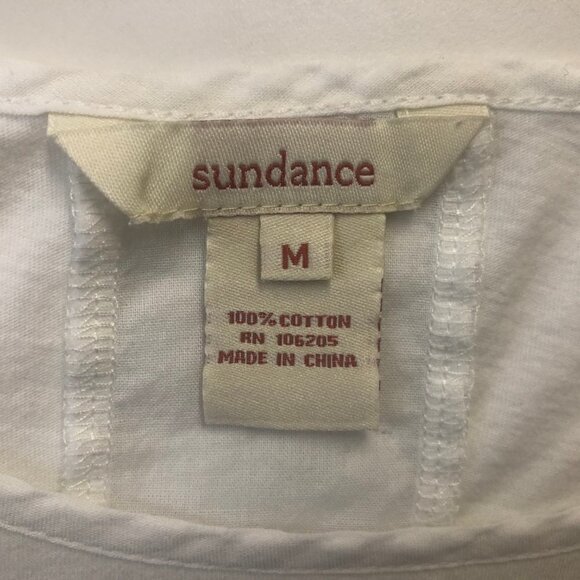 Sundance White Sheer Panel Tunic Top 3/4 Sleeve Cotton Pull On Medium - Picture 3 of 8